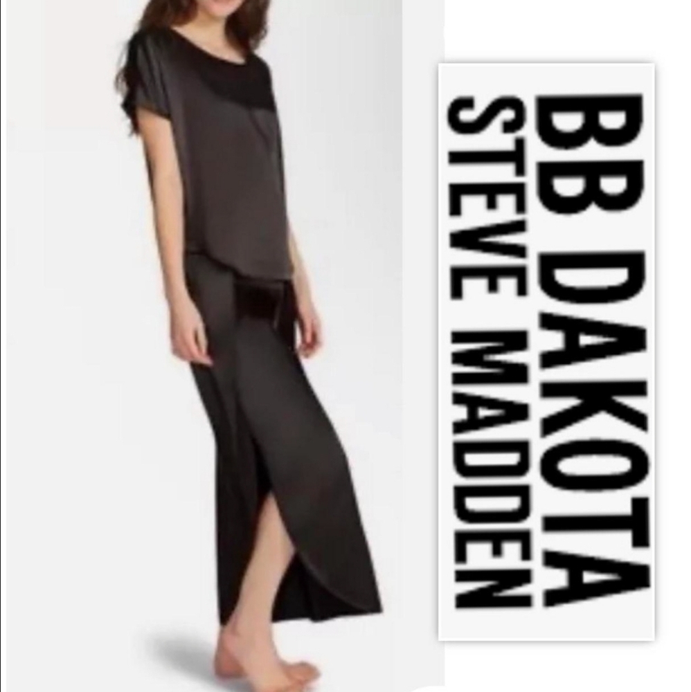BB Dakota 2 piece black satin lounging suit L